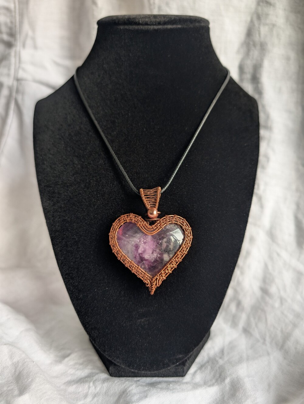Fluorite Heart Copper Wire Wrapped Pendant Necklace